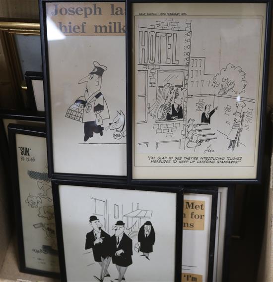 A group of original cartoons and photographs 23 x 34cm